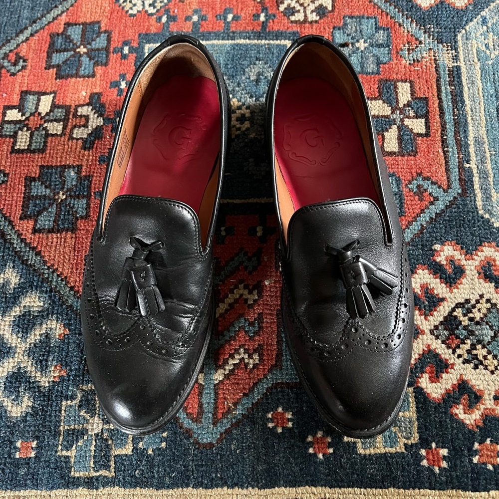 Grenson Black Leather Tassel Loafers